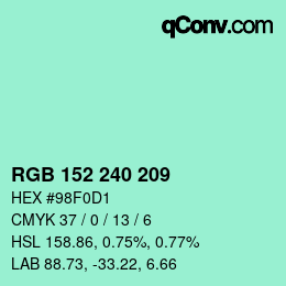 カラーコード: RGB 152 240 209 | qconv.com