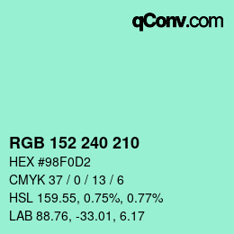 カラーコード: RGB 152 240 210 | qconv.com