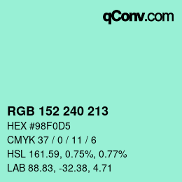 Color code: RGB 152 240 213 | qconv.com