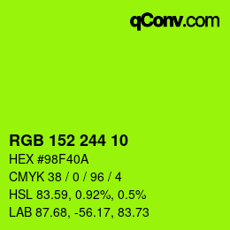 カラーコード: RGB 152 244 10 | qconv.com