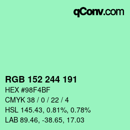 Color code: RGB 152 244 191 | qconv.com