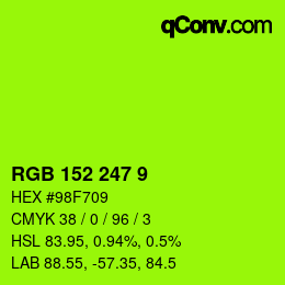 カラーコード: RGB 152 247 9 | qconv.com