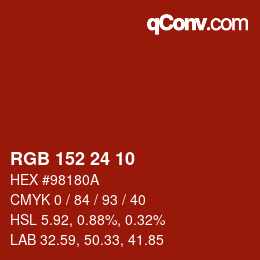 カラーコード: RGB 152 24 10 | qconv.com