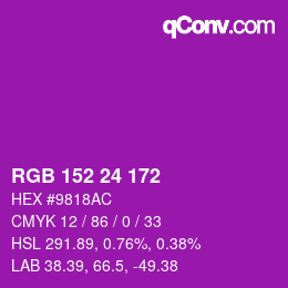 颜色代码: RGB 152 24 172 | qconv.com