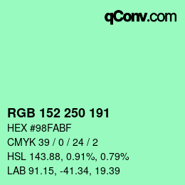 カラーコード: RGB 152 250 191 | qconv.com