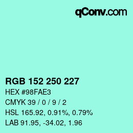 Color code: RGB 152 250 227 | qconv.com