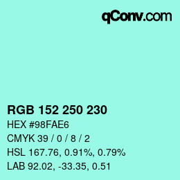 Color code: RGB 152 250 230 | qconv.com