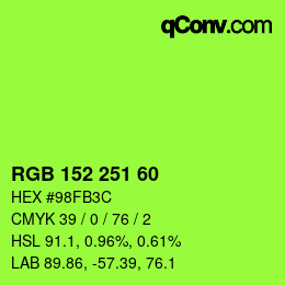 カラーコード: RGB 152 251 60 | qconv.com