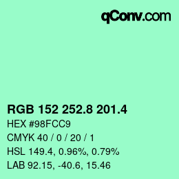 カラーコード: RGB 152 252.8 201.4 | qconv.com