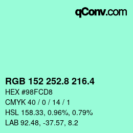 カラーコード: RGB 152 252.8 216.4 | qconv.com