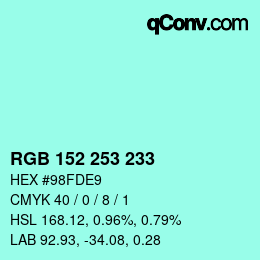 Color code: RGB 152 253 233 | qconv.com