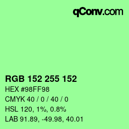 Color code: RGB 152 255 152 | qconv.com