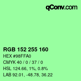 カラーコード: RGB 152 255 160 | qconv.com