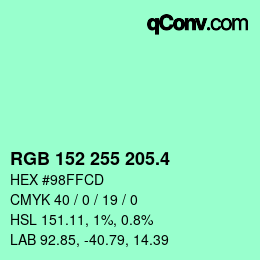 カラーコード: RGB 152 255 205.4 | qconv.com