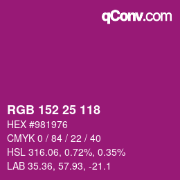 カラーコード: RGB 152 25 118 | qconv.com