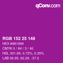 Color code: RGB 152 25 148 | qconv.com