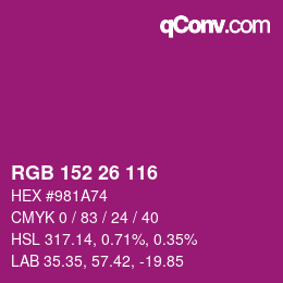 颜色代码: RGB 152 26 116 | qconv.com