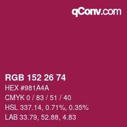 颜色代码: RGB 152 26 74 | qconv.com