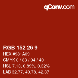 カラーコード: RGB 152 26 9 | qconv.com