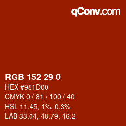 Color code: RGB 152 29 0 | qconv.com