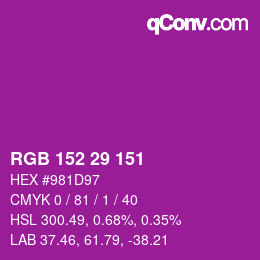 颜色代码: RGB 152 29 151 | qconv.com