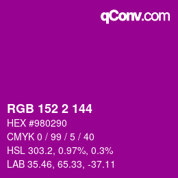 颜色代码: RGB 152 2 144 | qconv.com