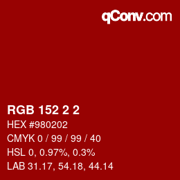 颜色代码: RGB 152 2 2 | qconv.com