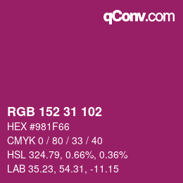 Color code: RGB 152 31 102 | qconv.com