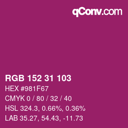 カラーコード: RGB 152 31 103 | qconv.com