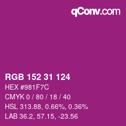 Color code: RGB 152 31 124 | qconv.com