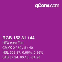 Color code: RGB 152 31 144 | qconv.com