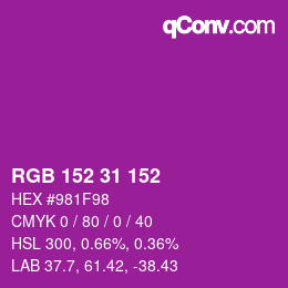 Color code: RGB 152 31 152 | qconv.com