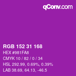 Color code: RGB 152 31 168 | qconv.com