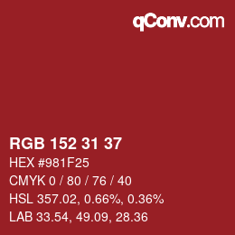 カラーコード: RGB 152 31 37 | qconv.com
