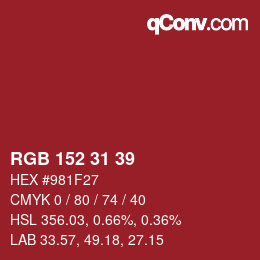 Color code: RGB 152 31 39 | qconv.com