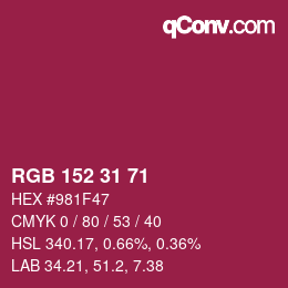 カラーコード: RGB 152 31 71 | qconv.com