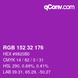 Color code: RGB 152 32 176 | qconv.com