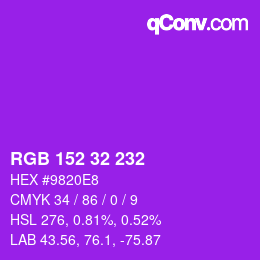 Color code: RGB 152 32 232 | qconv.com