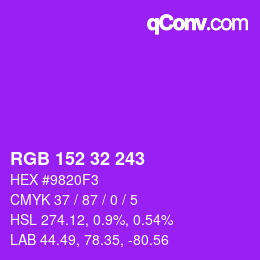 Color code: RGB 152 32 243 | qconv.com