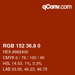 カラーコード: RGB 152 36.8 0 | qconv.com