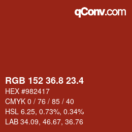 カラーコード: RGB 152 36.8 23.4 | qconv.com
