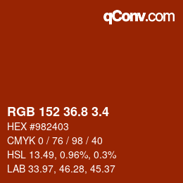 カラーコード: RGB 152 36.8 3.4 | qconv.com