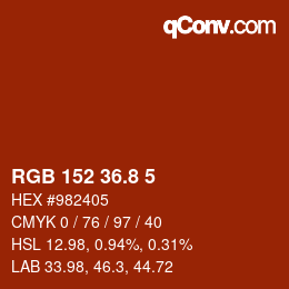 カラーコード: RGB 152 36.8 5 | qconv.com