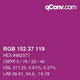 颜色代码: RGB 152 37 119 | qconv.com