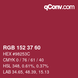 颜色代码: RGB 152 37 60 | qconv.com