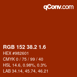 カラーコード: RGB 152 38.2 1.6 | qconv.com