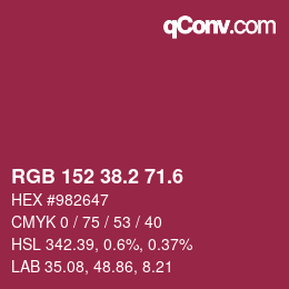 カラーコード: RGB 152 38.2 71.6 | qconv.com