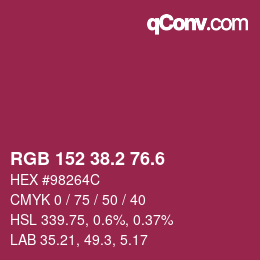 カラーコード: RGB 152 38.2 76.6 | qconv.com