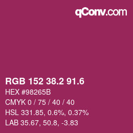 カラーコード: RGB 152 38.2 91.6 | qconv.com