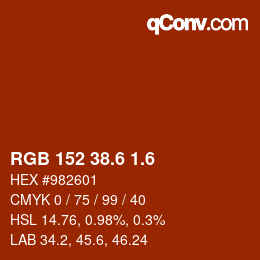 カラーコード: RGB 152 38.6 1.6 | qconv.com
